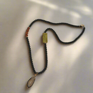 Black Onyx Beads Necklace with Dark Agate Pendent