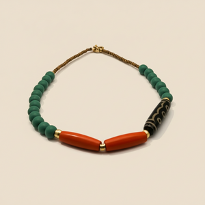 Turquoise & Orange Dzi Agate Necklace