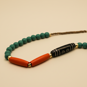 Turquoise & Orange Dzi Agate Necklace