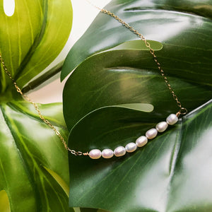 Simple Pearl Bar and Gold Filled Chain Necklace