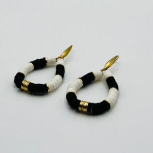 Black and White Vinyl and Brass Hoop Earrings