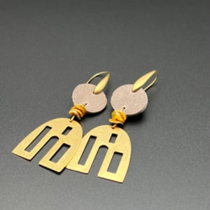 Abstract Leather and Brass Earrings