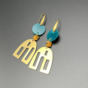 Abstract Leather and Brass Earrings