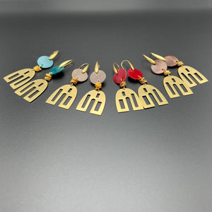 Abstract Leather and Brass Earrings