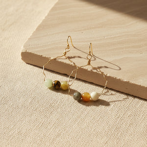 Gold-filled Hand Shaped Ocean Jasper Wave Hoop Earrings