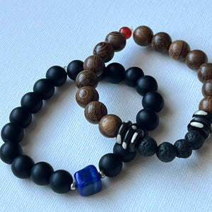 Wood and onyx bracelets