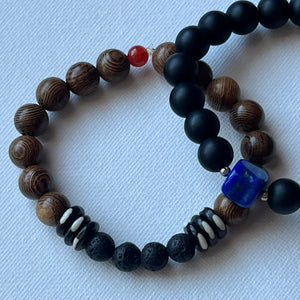 Wood and onyx bracelets