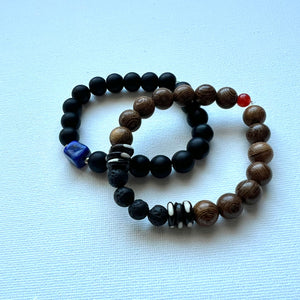 Wood and onyx bracelets