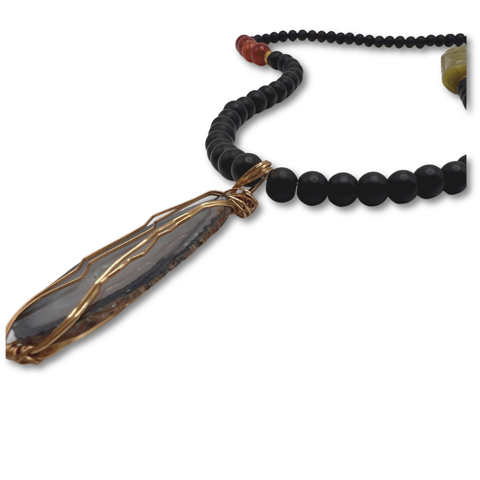 Black Onyx Beads Necklace with Dark Agate Pendent