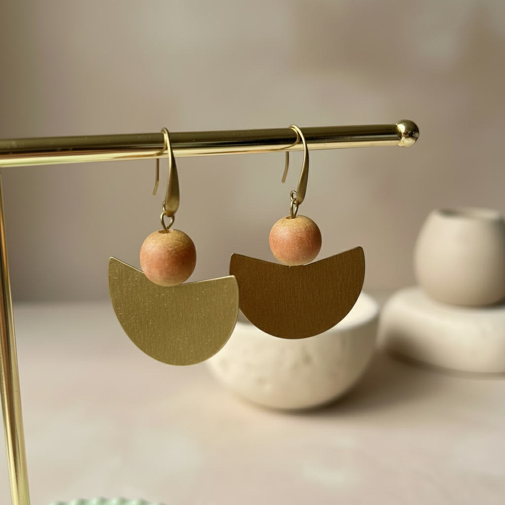Vintage Bead &amp; Modern Brass Earrings