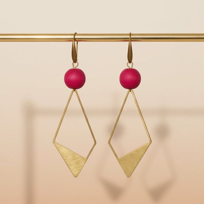 Art Deco Fuschia Diagonal Diamond Earrings