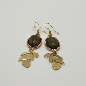 Green Gemstones Leaf Earrings