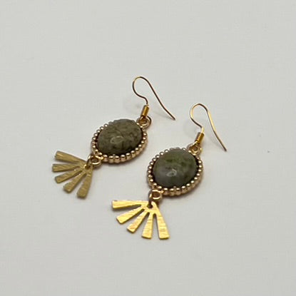 Green Gemstones Fan Earrings