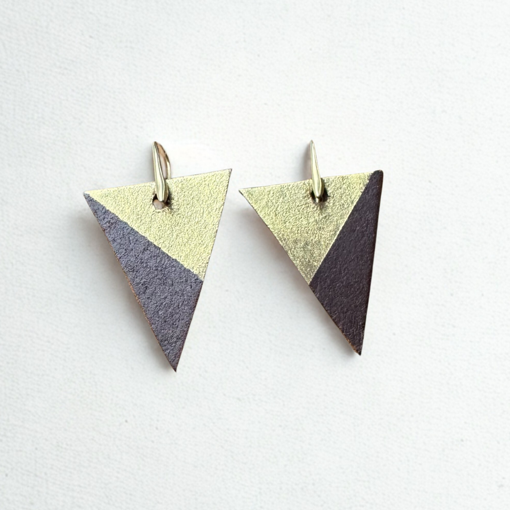 Two-Tone Triangle Leather Earrings