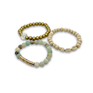 Amazonite and Wood Bracelet Stack (Set of 3)