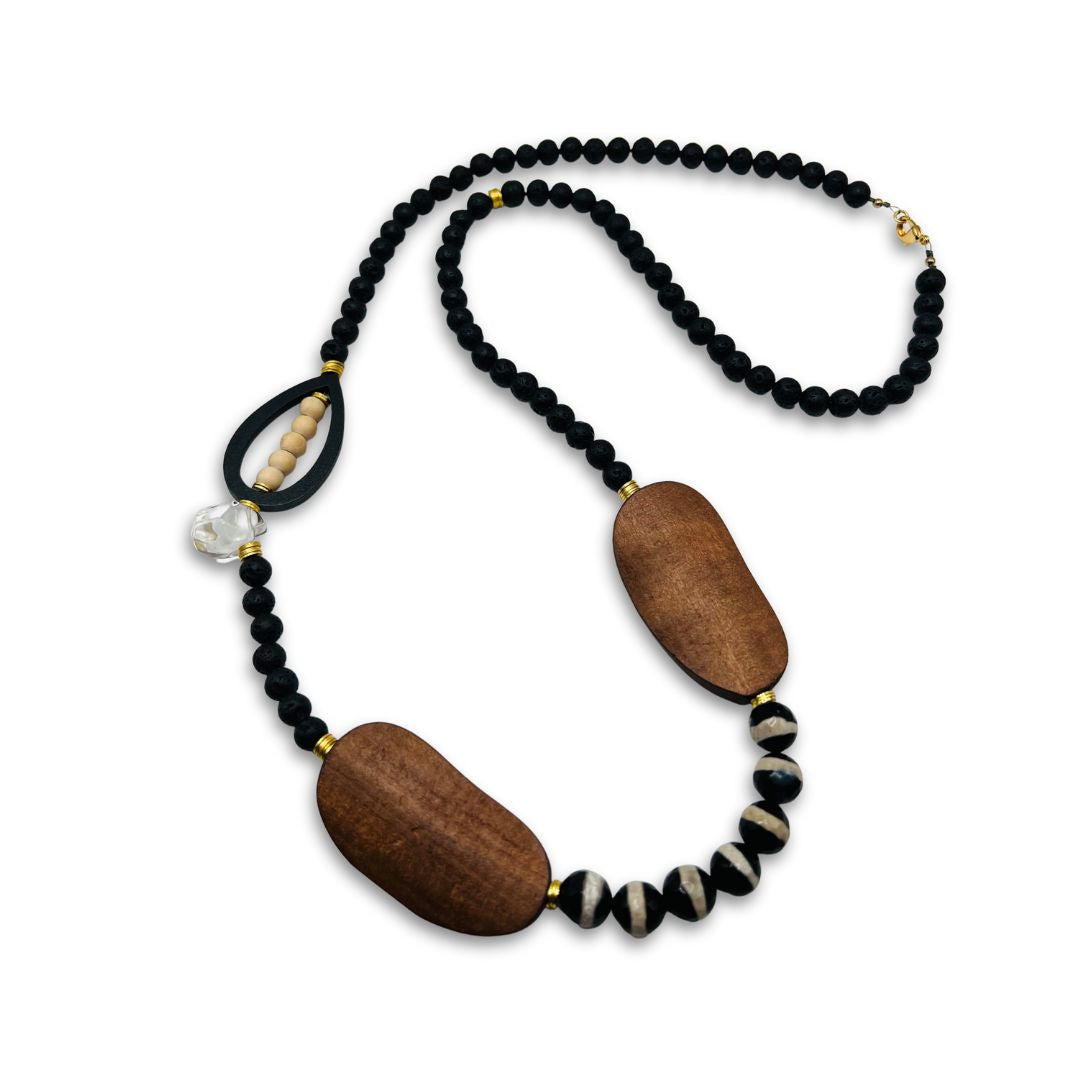 Mens Beaded Necklace Black or Brown Lava Stone Boho Necklace 