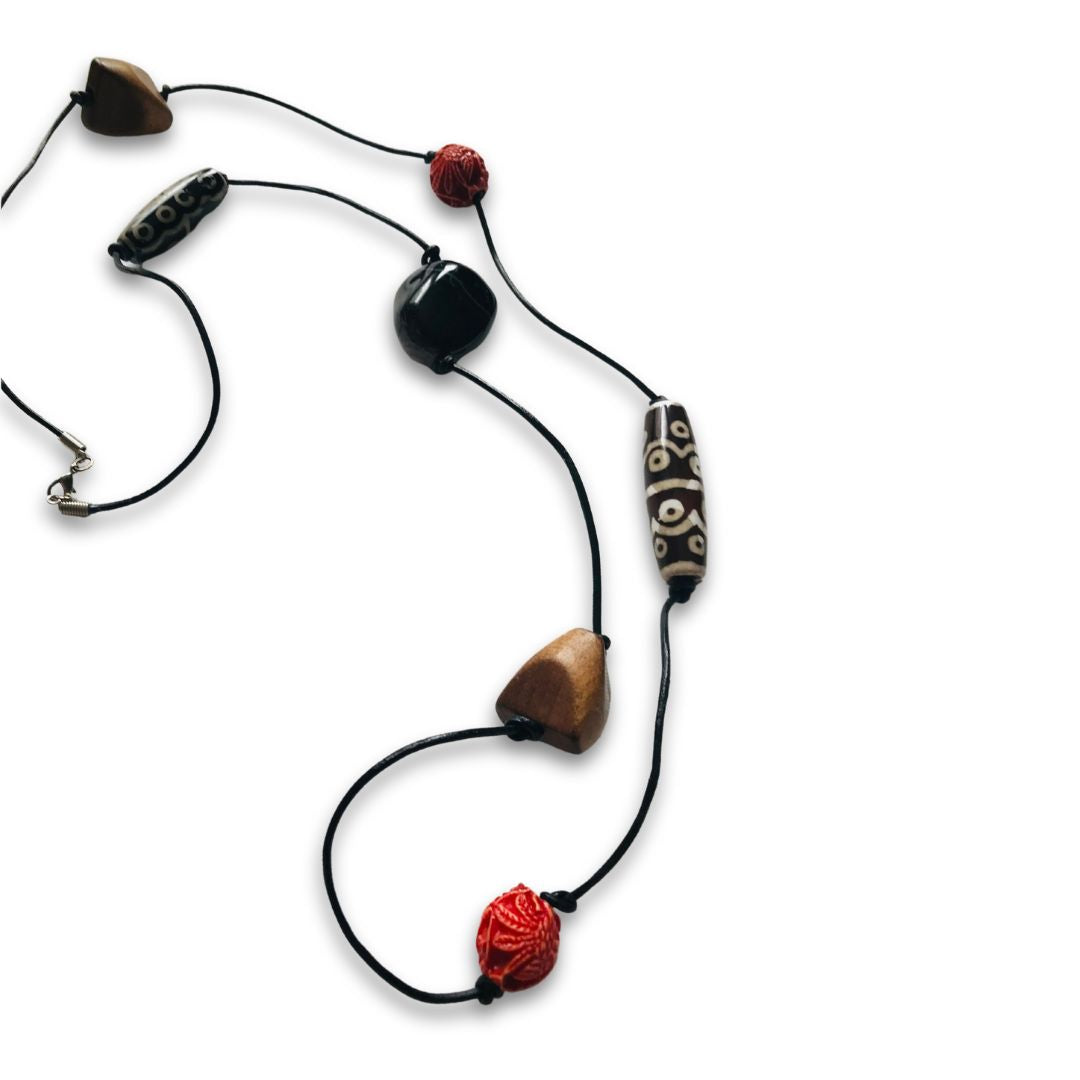 Leather Cord Tribal Bead Necklace