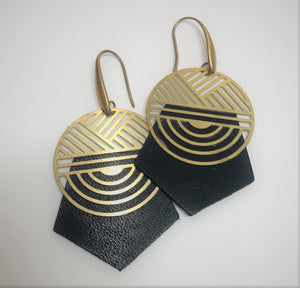 Leather and Brass Crown Earrings