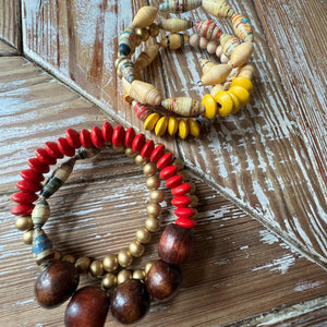Wrap Around Wood and Recycled Bead Btracelet 
