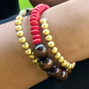 Wrap Around Wood and Recycled Bead Btracelet Red