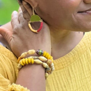 Wrap Around Wood and Recycled Bead Btracelet Yellow