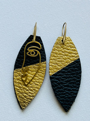 Leather Abstract Face Earrings