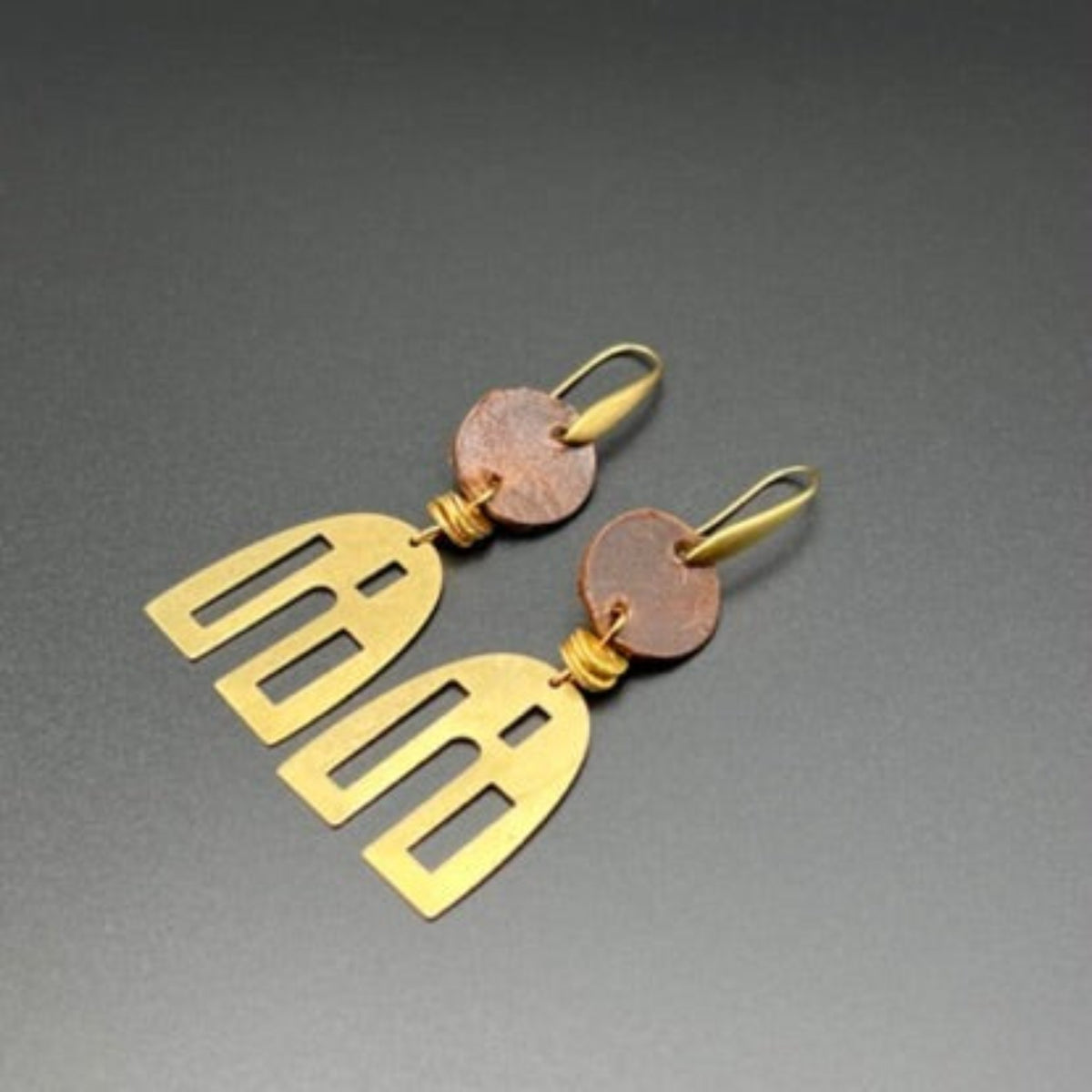 Abstract Leather and Brass Earrings