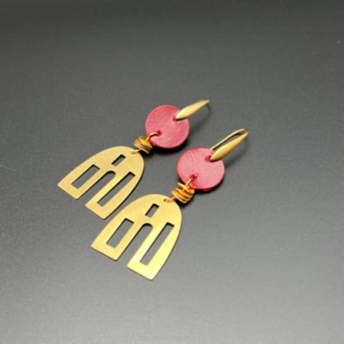 Abstract Leather and Brass Earrings