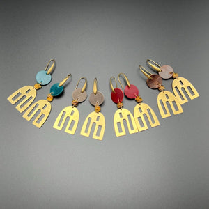 Abstract Leather and Brass Earrings