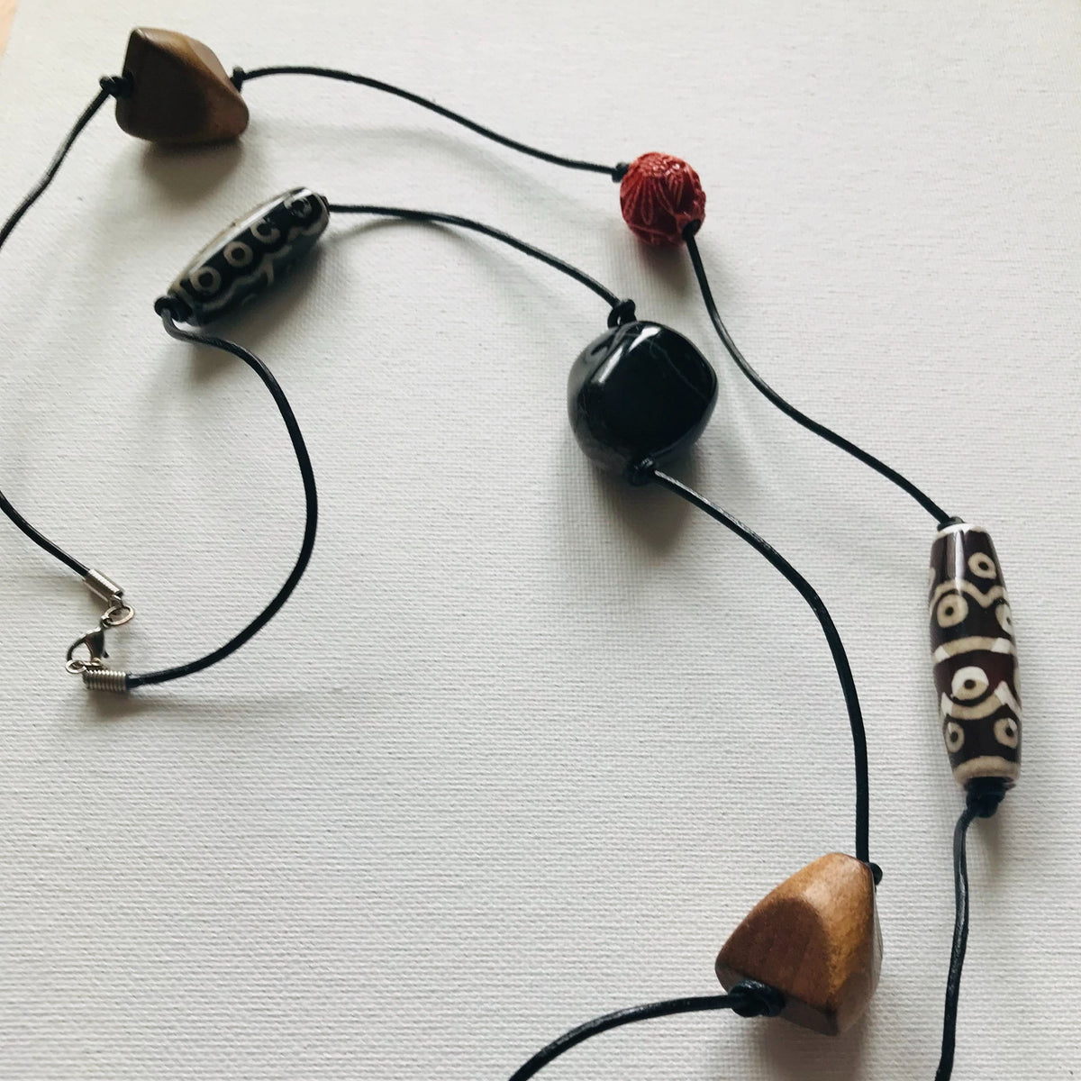 Leather Cord Tribal Bead Necklace