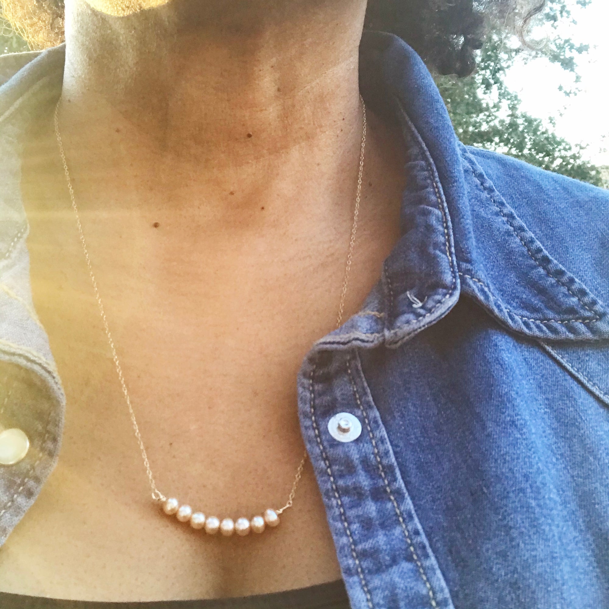 Simple Pearl Bar and Gold Filled Chain Necklace