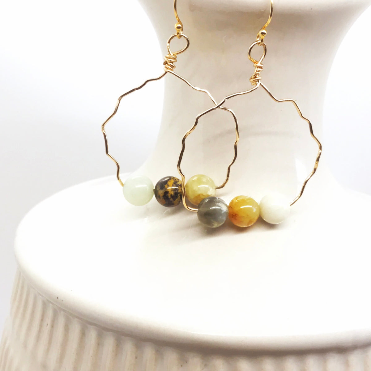Gold-filled Hand Shaped Ocean Jasper Wave Hoop Earrings