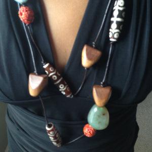 Leather Cord Tribal Bead Necklace